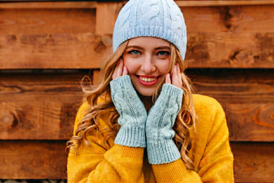 Wool Cable Knit Hat / Fingerless Gloves *Sold separately: Hat / Mint