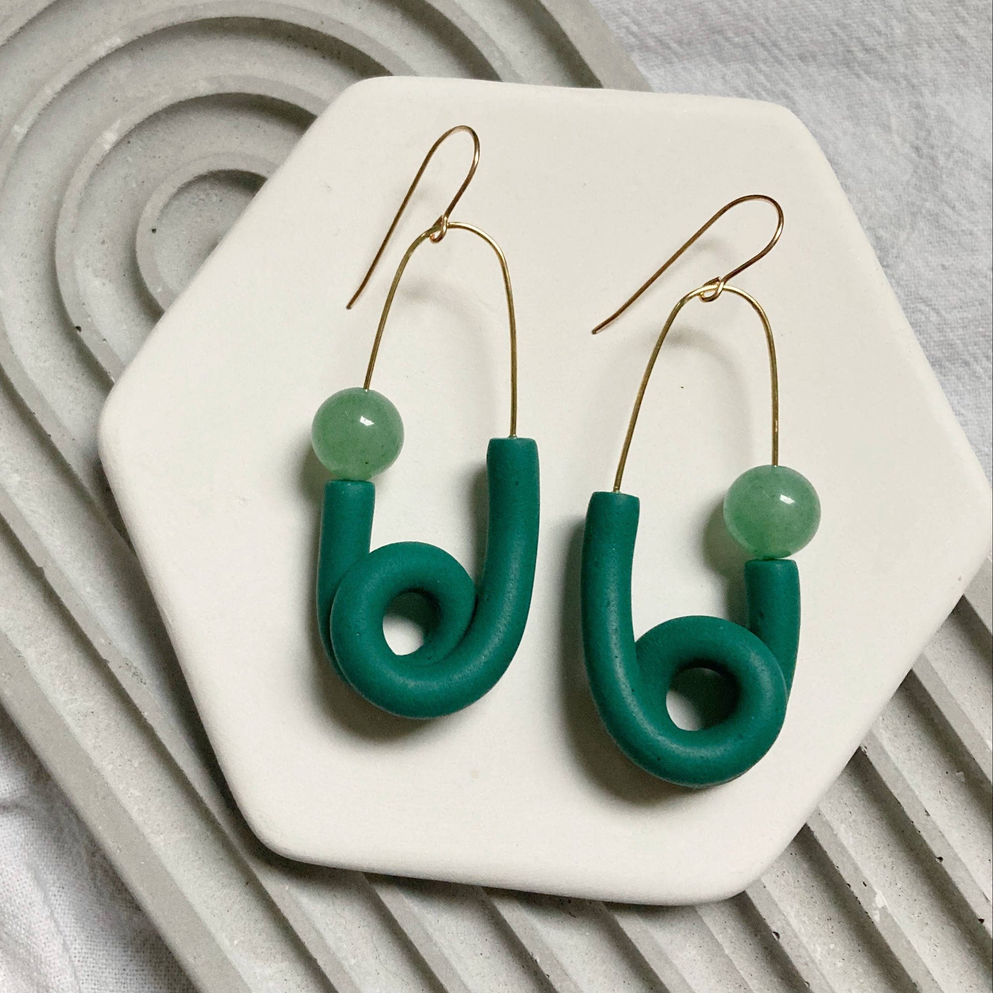 Earrings - Orbits - Green Jade