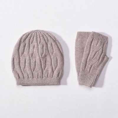 Wool Cable Knit Hat / Fingerless Gloves *Sold separately: Hat / Khaki