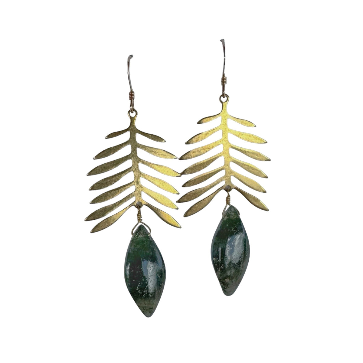 Earrings - Moss Agate Leaf - Gift & Gather