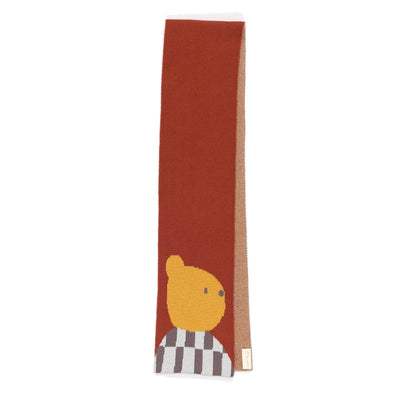 Scarf with a bear design in the center on a white background