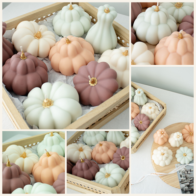 Autumn Pumpkin Decorative Candle Set | Elegant Fall Decor: Cream White