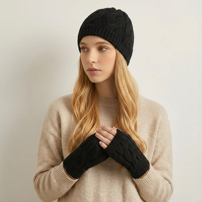 Wool Cable Knit Hat / Fingerless Gloves *Sold separately: Hat / Mint
