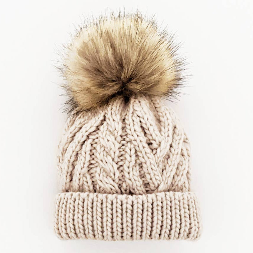 Beanie Hat - Oatmeal Pop Pom Pom