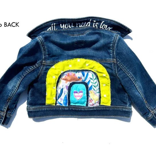Kids Hand Painted Denim Jacket - Patchwork Rainbow - Gift