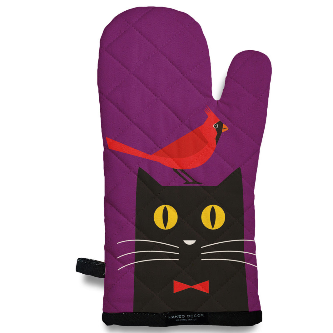 Oven Mitt - Bird on Cat