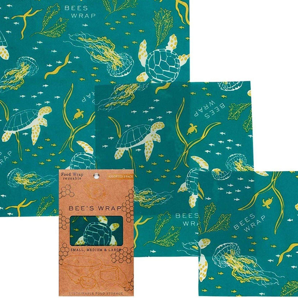 Bee's Wrap - Assorted Sizes - Pack of 3 - Ocean Print - Gift & Gather