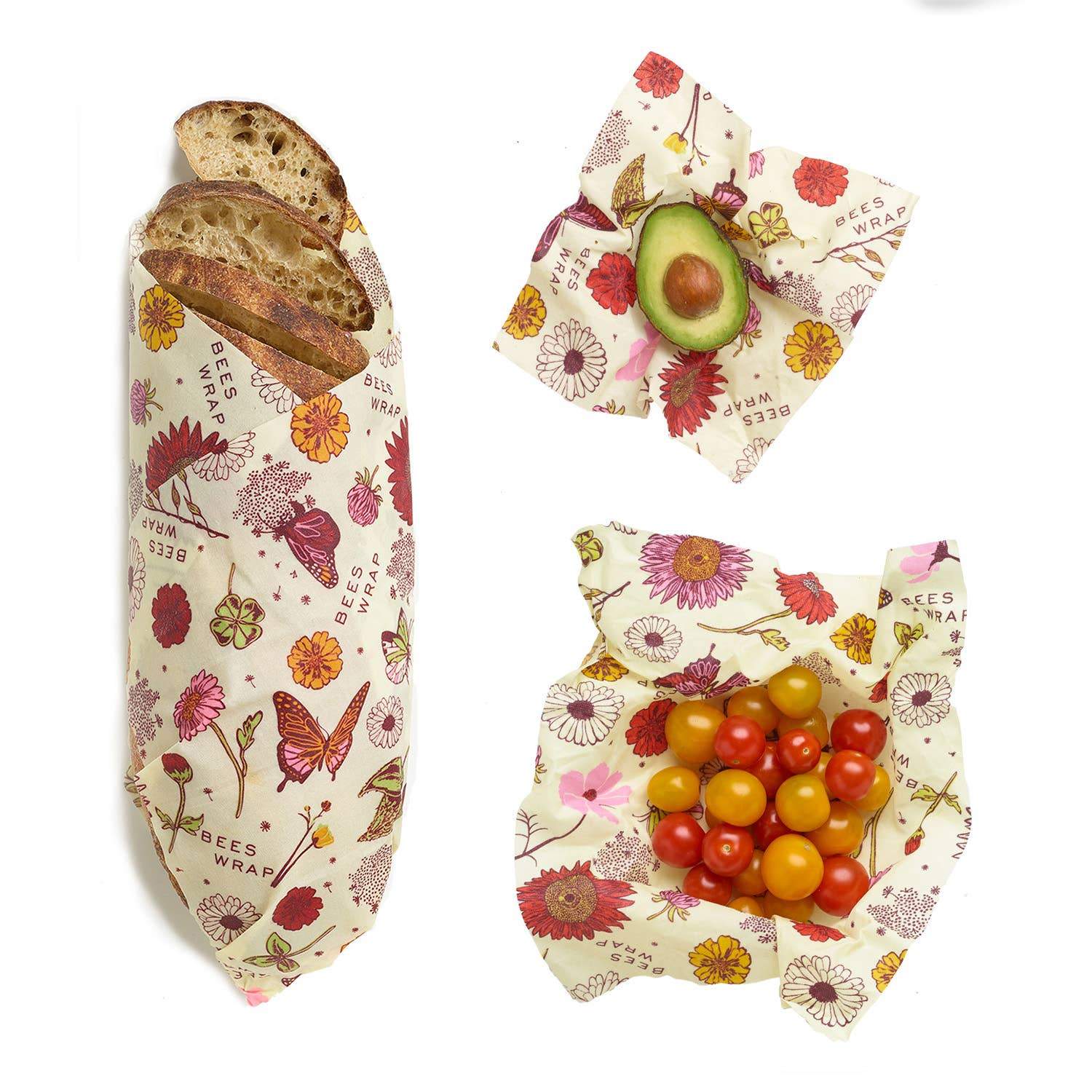 Bee's Wrap - VEGAN - Assorted Sizes - Pack of 3 - Meadow Magic Print - Gift & Gather