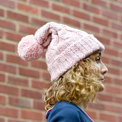 Double Brim Chunky Hand Knit Winter Hat - Blush - Gift & Gather