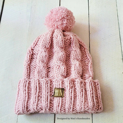 Double Brim Chunky Hand Knit Winter Hat - Blush - Gift & Gather