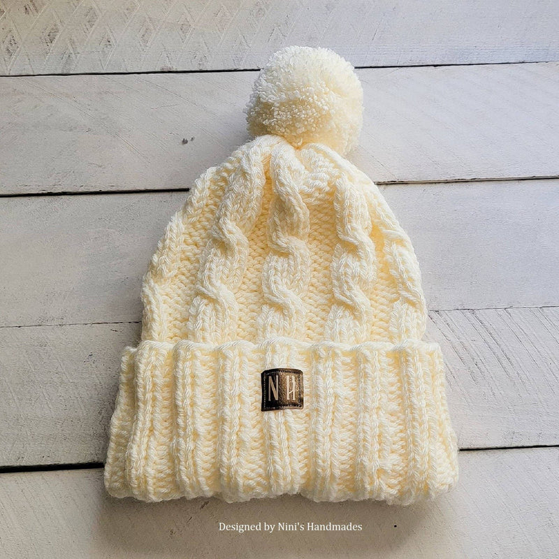 Double Brim Chunky Hand Knit Winter Hat in cream - Gift & Gather