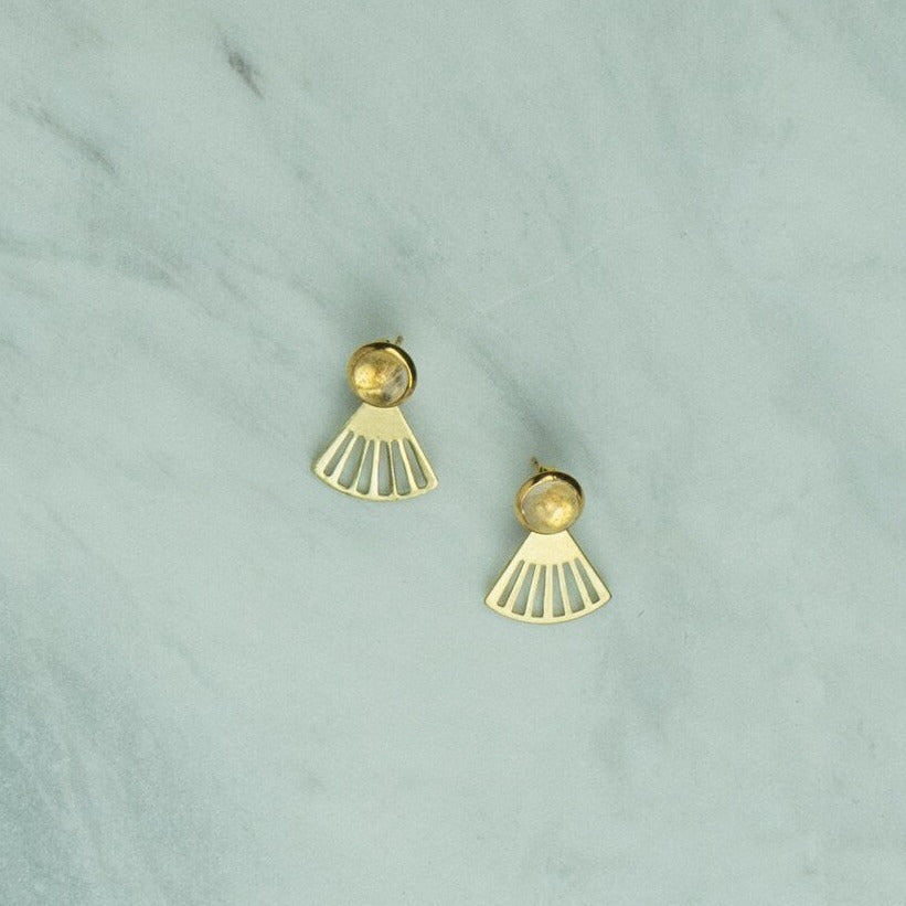 Earrings - Fan Shaped With Rose Quartz - Gift & Gather