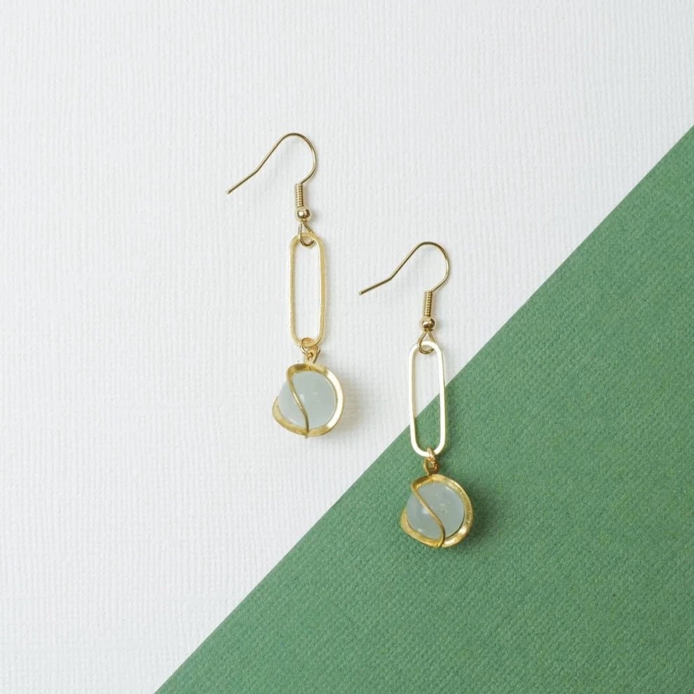 Earrings - Hollow Long Oval With Clear Stone - Gift & Gather