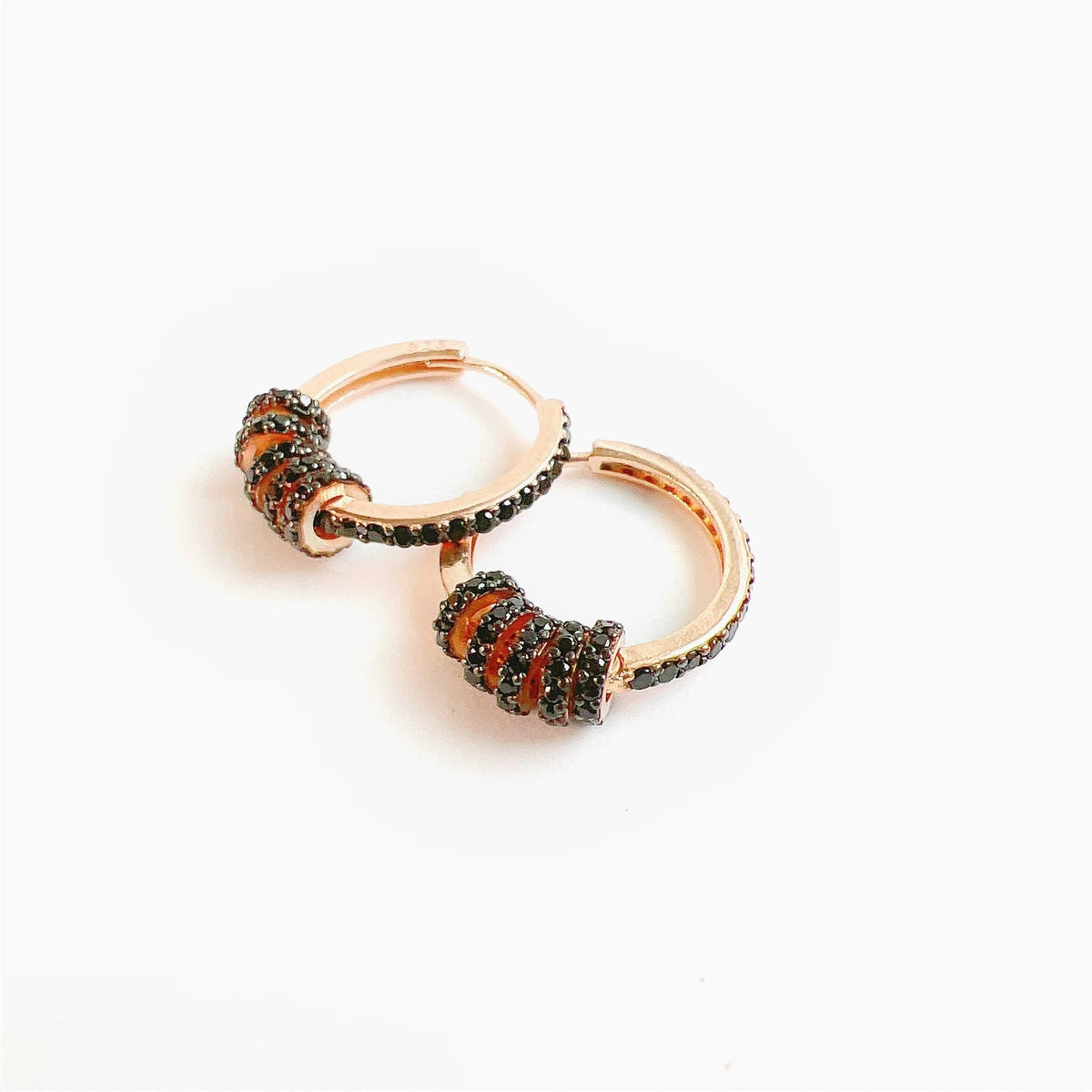 Earrings - Huggies - Hoops With Black Crystals - Gift & Gather