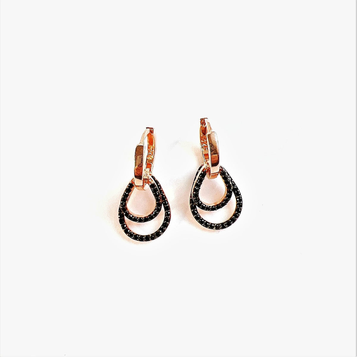 Earrings - Huggies - Hoops With Black Crystals - Gift & Gather