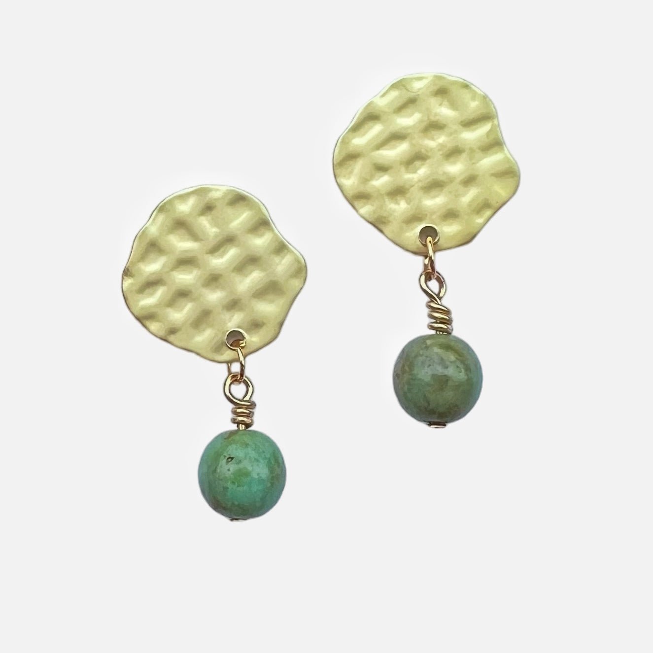 Earrings - Irregular Circle With Green Bead - Gift & Gather