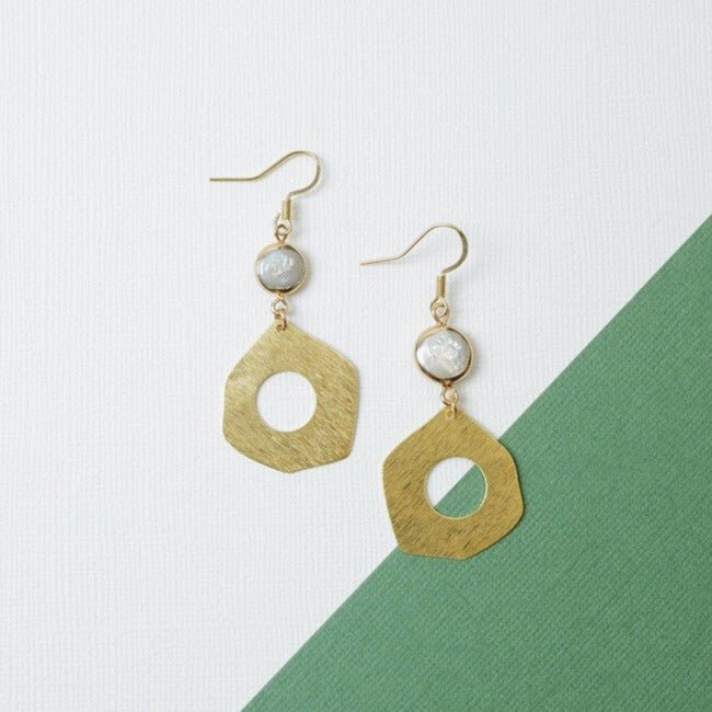 Earrings - Irregular Hoop With White Pearl - Gift & Gather