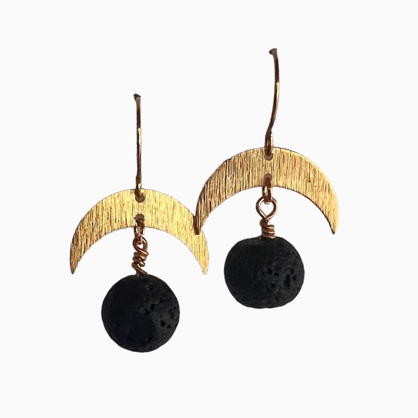 Earrings - Moon With Black Stone - Gift & Gather