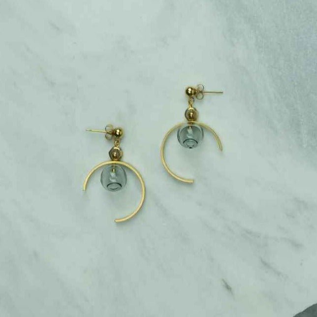 Earrings - Open Circle With Ash Glass Bead - Gift & Gather
