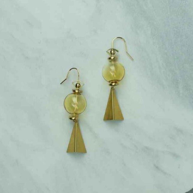 Earrings - Origami Triangle With Glass Bead - Gift & Gather