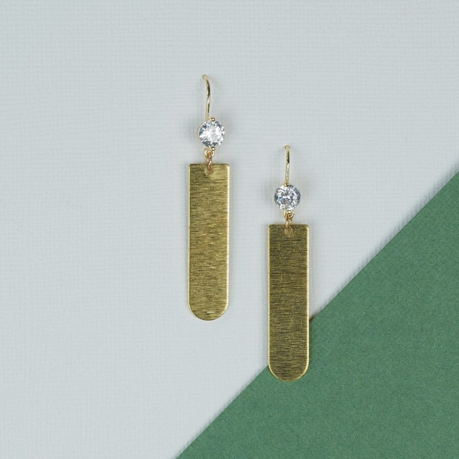Earrings - Rectangle With Circle Crystal - Gift & Gather