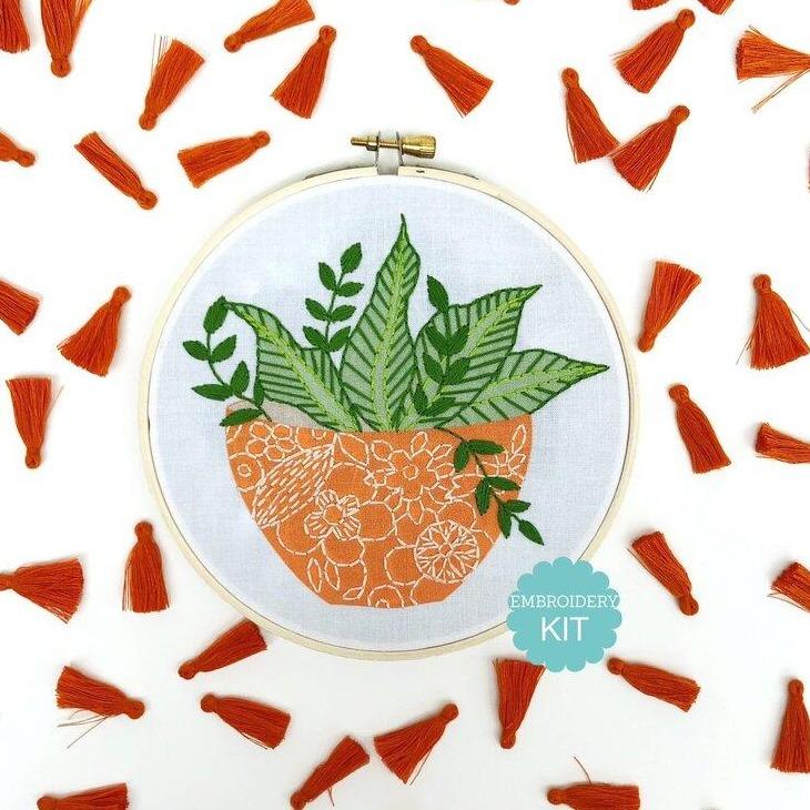 Embroidery Kit - Orange Flower Pot - Gift & Gather