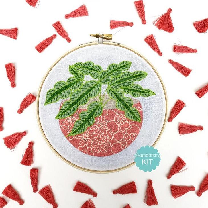 pot plant embroidery Embroidery Kit - Pink Flower Pot