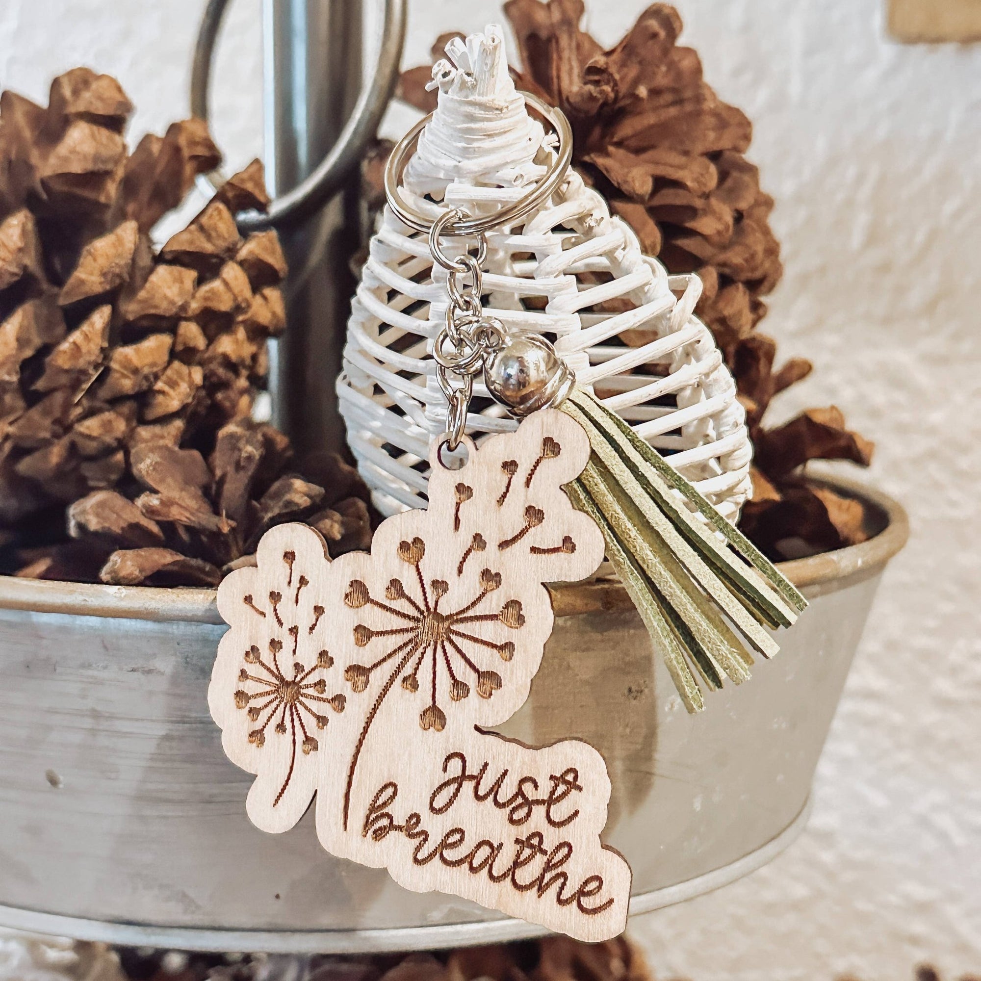 Engraved Wood keychains: Just Breathe - Gift & Gather