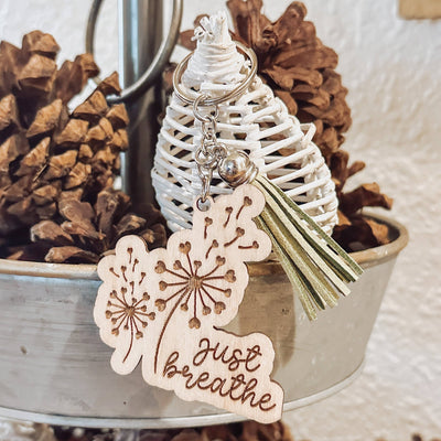 Engraved Wood keychains: Just Breathe - Gift & Gather