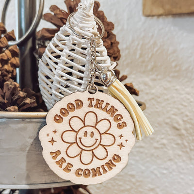 Engraved Wood keychains: Just Breathe - Gift & Gather