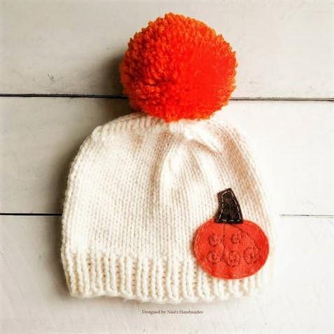 Hat - Knit - Pom Pom - Chunky Creme and Pumpkin - Gift & Gather