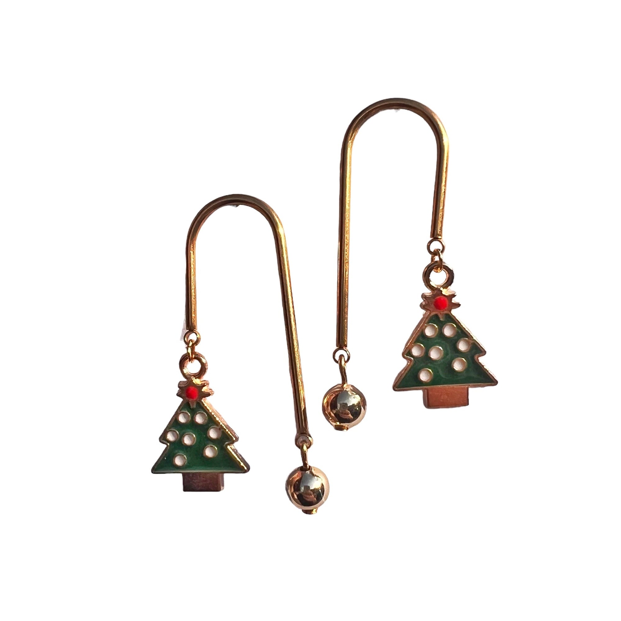 Holiday Earrings - Polka Dot Christmas Tree With Ornament - Gift & Gather