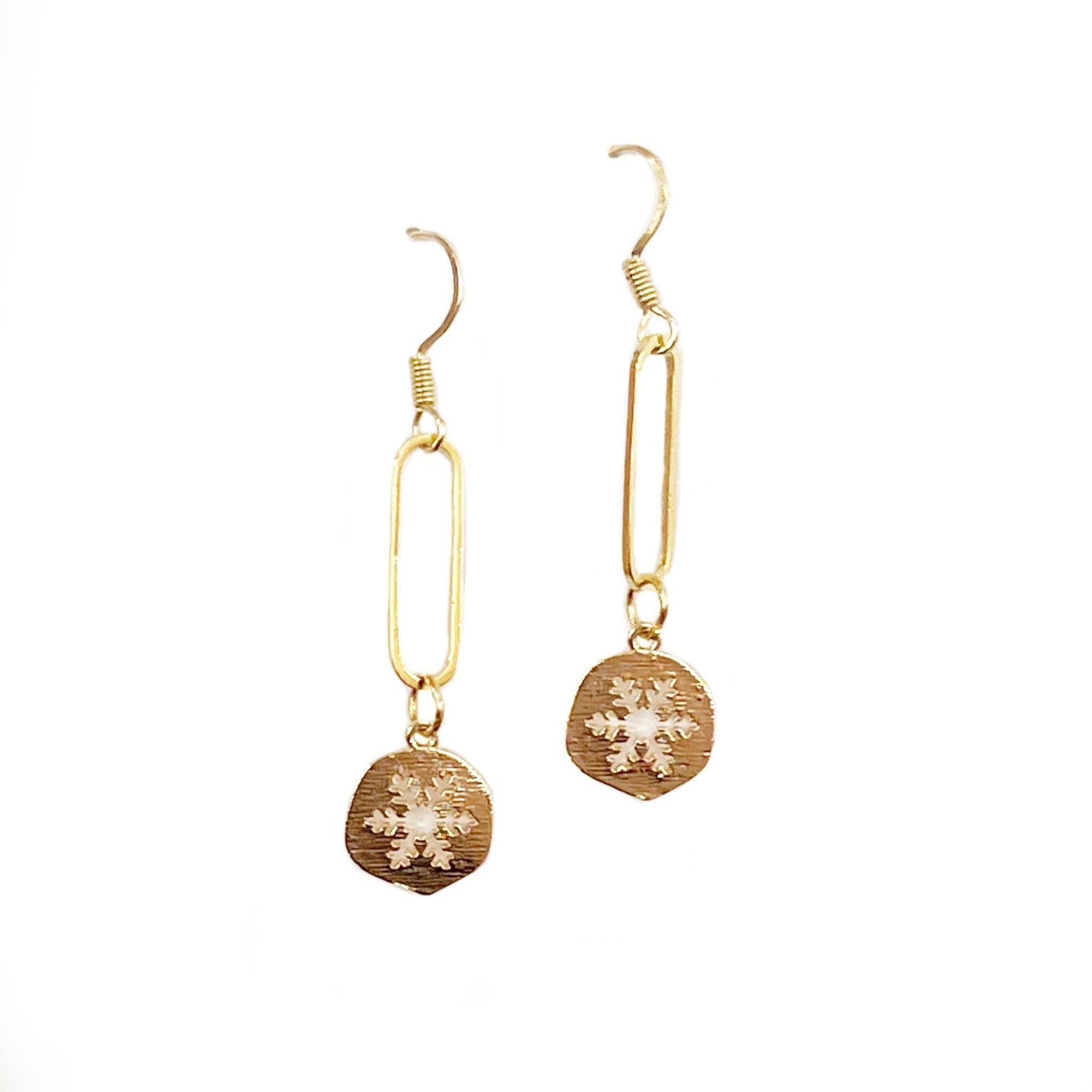 Holiday Earrings - Round Snowflake With Geometric Oval - Gift & Gather