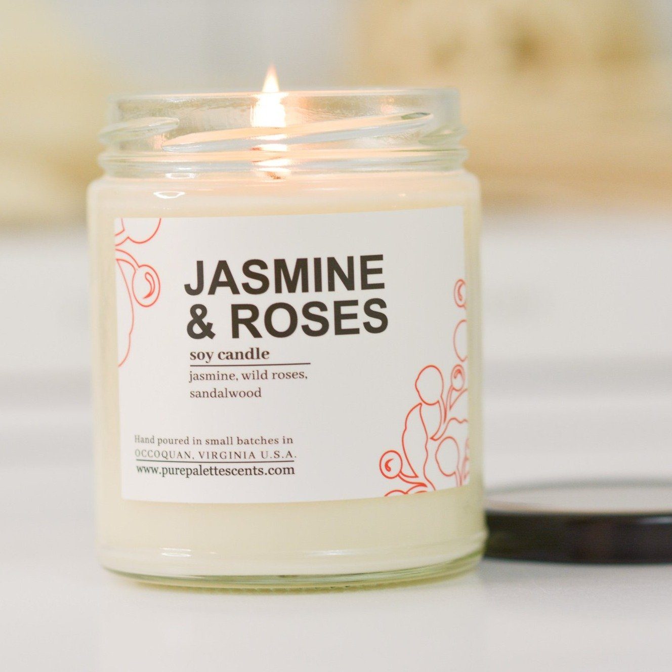  Aromatherapy Organic Jasmine & Rose Natural Soy Wax Candle, Dry Flowers Scented, 100% Pure Essential Oil, Gift for Your Partner, Home Decor, Relax Your Mind