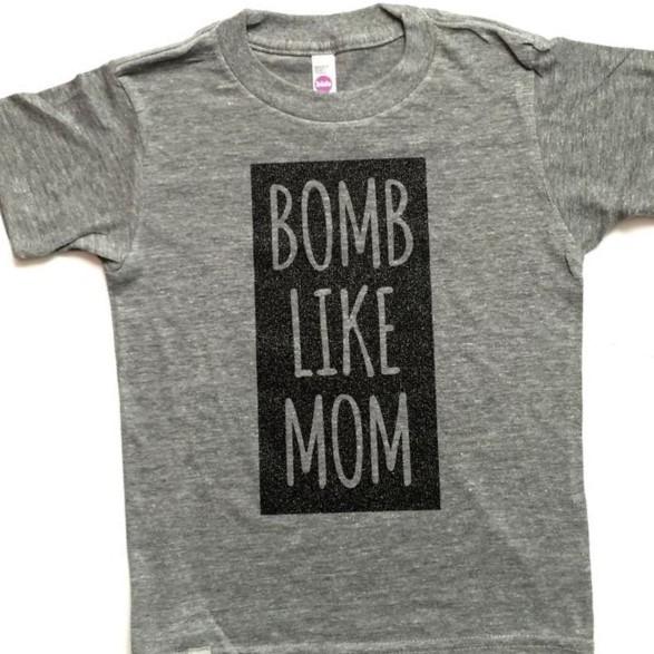 Kids Tee - Bomb Like Mom - Athletic Grey/Black Glitter Block - Gift & Gather