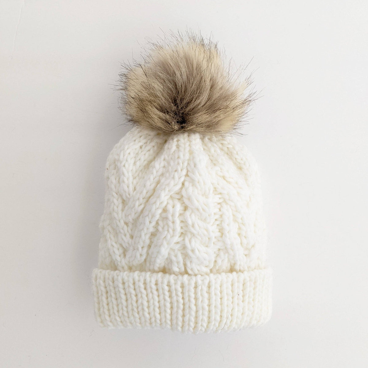 Knit Beanie Hat - Adult - Winter White Pop Pom Pom - Gift & Gather
