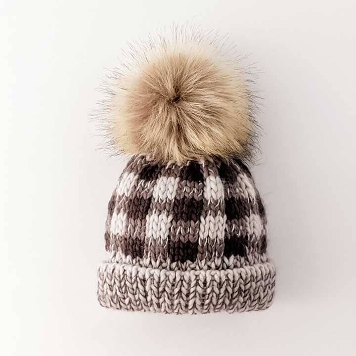 Knit Beanie Hat - Grey Buffalo Check Gift & Gather Huggalugs