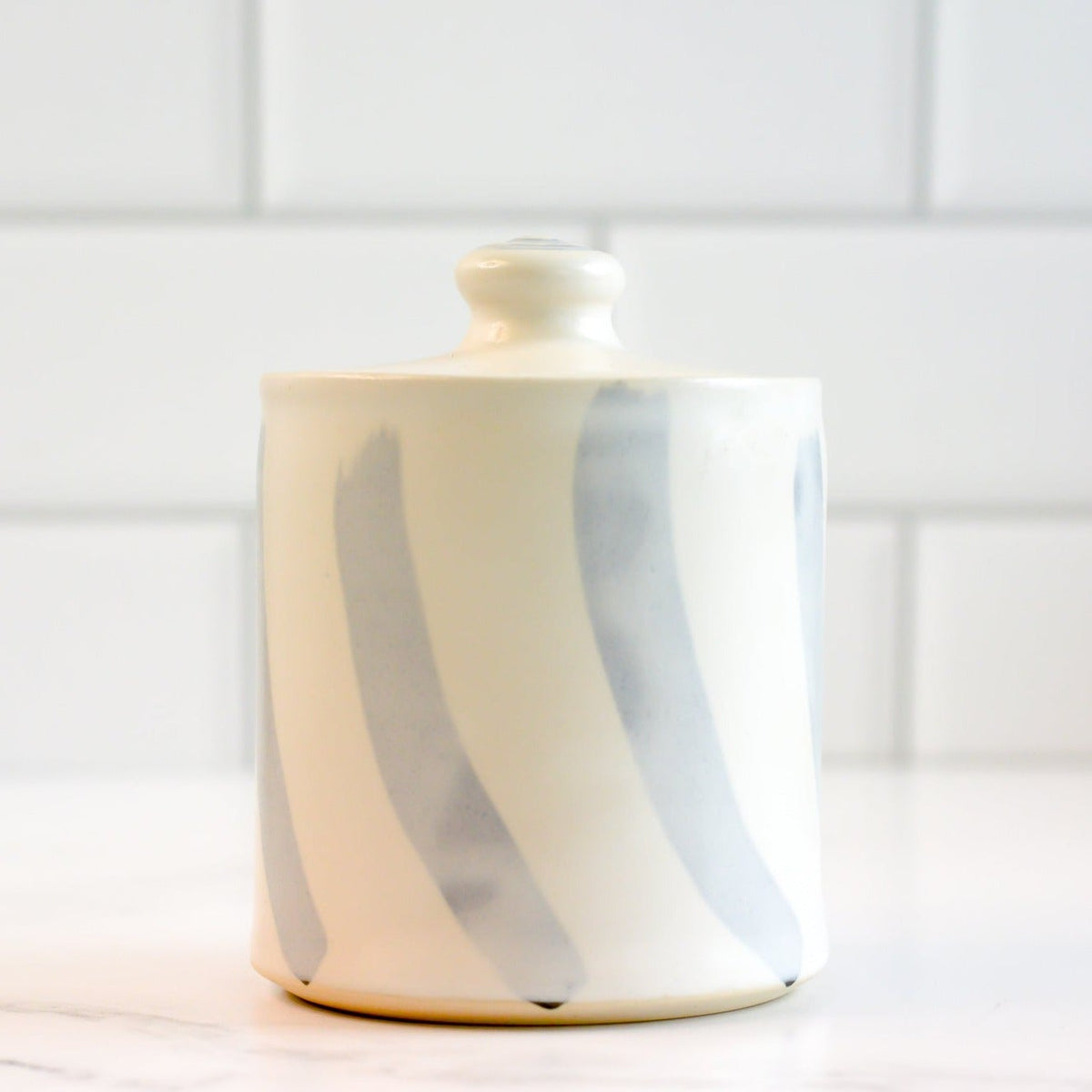 Large Salt Cellar - White With Stripes - Gift & Gather