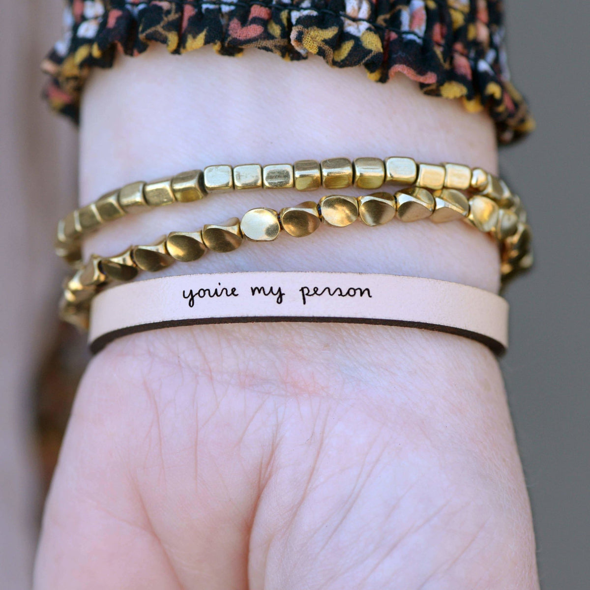 Leather Empowerment Bracelet - you're my person - Metallic Rose Gold - Gift & Gather