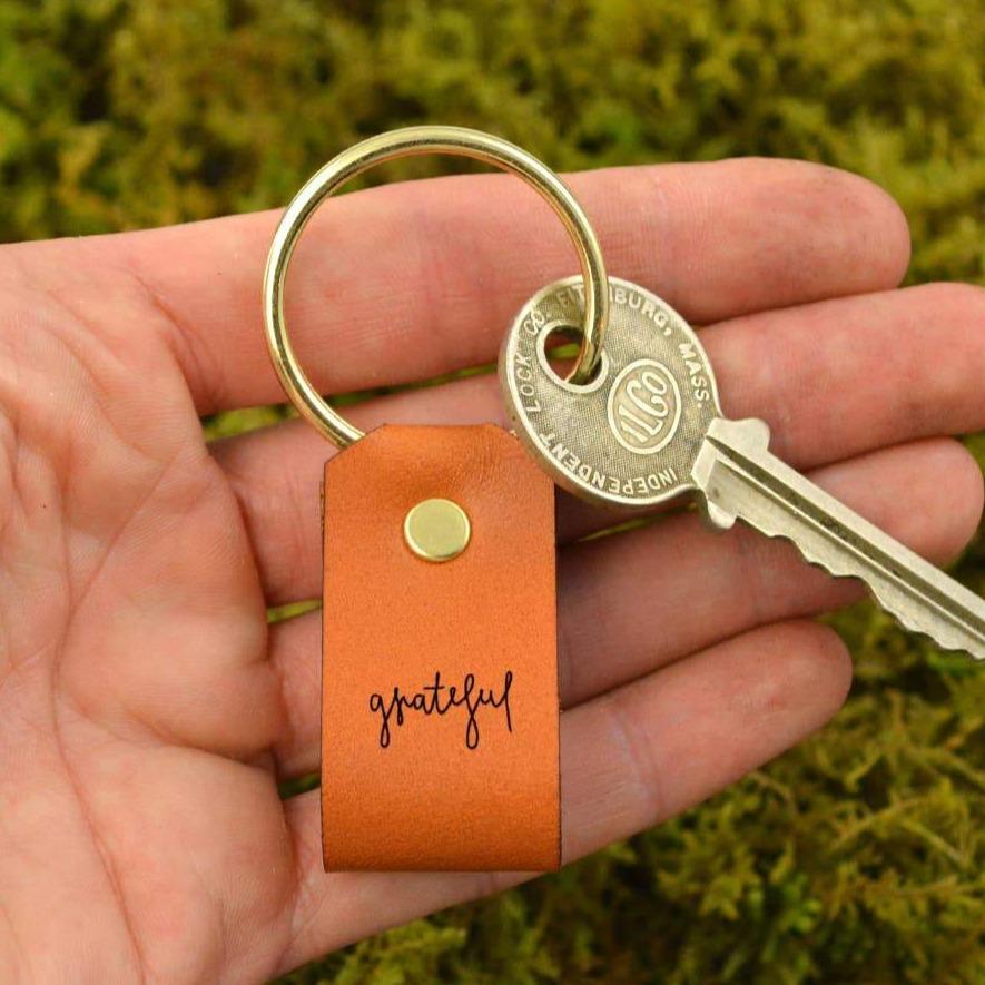 Leather Keychain - Grateful - Gift & Gather