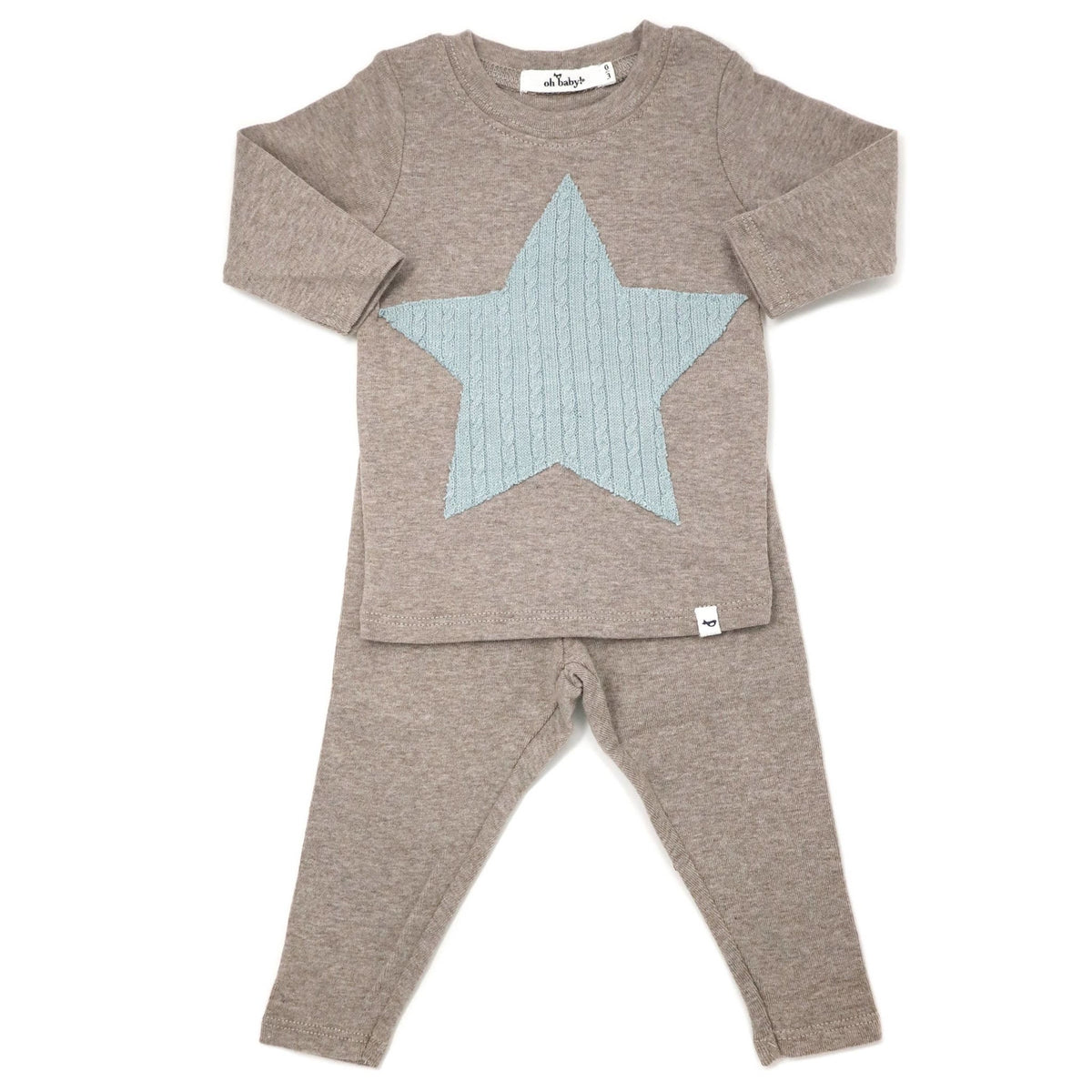 Long Sleeve/Pant Baby Set - Cable Knit Star - Mushroom Beige - Gift & Gather