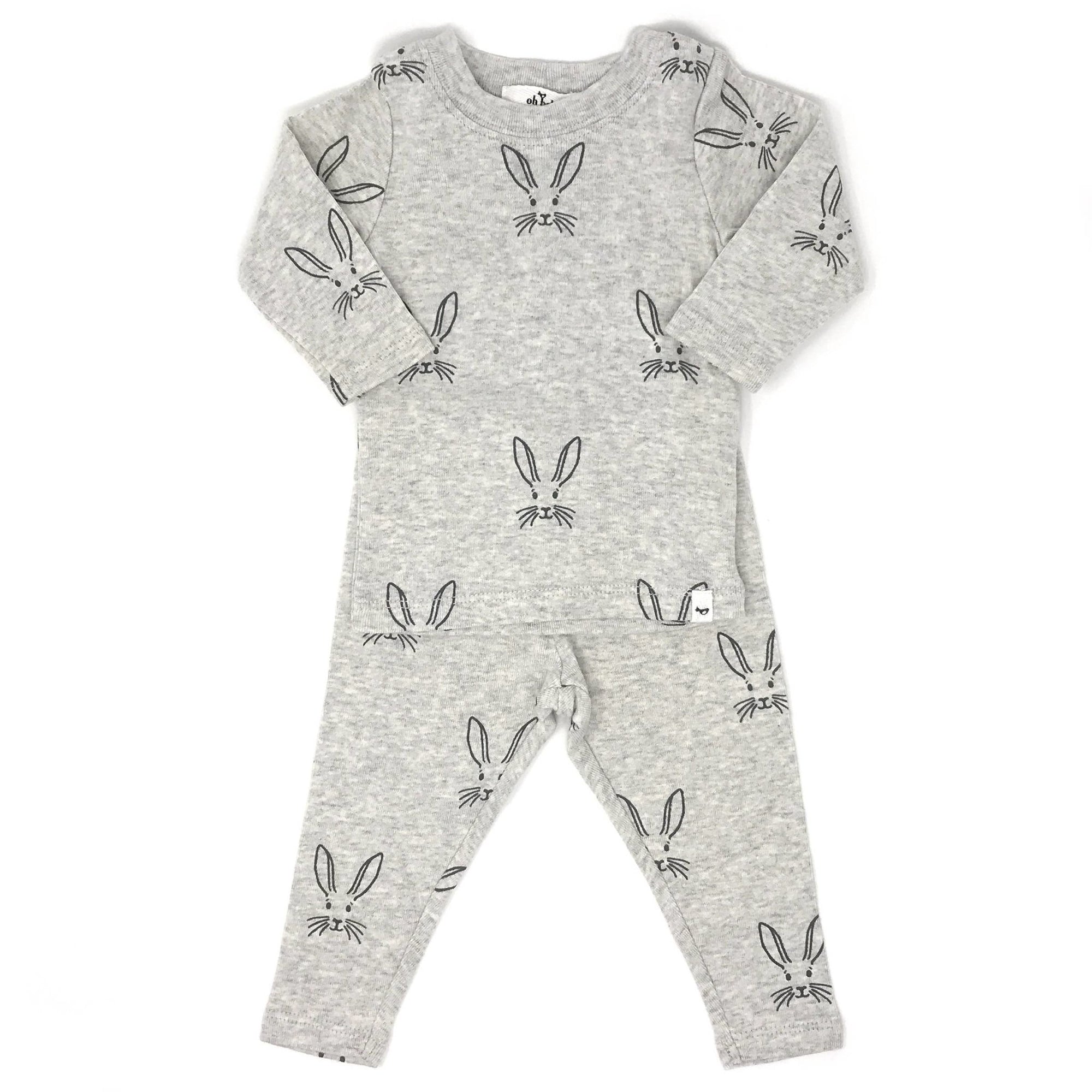 Long Sleeve/Pant Baby Set - Charcoal Bunnies - Oatmeal - Gift & Gather