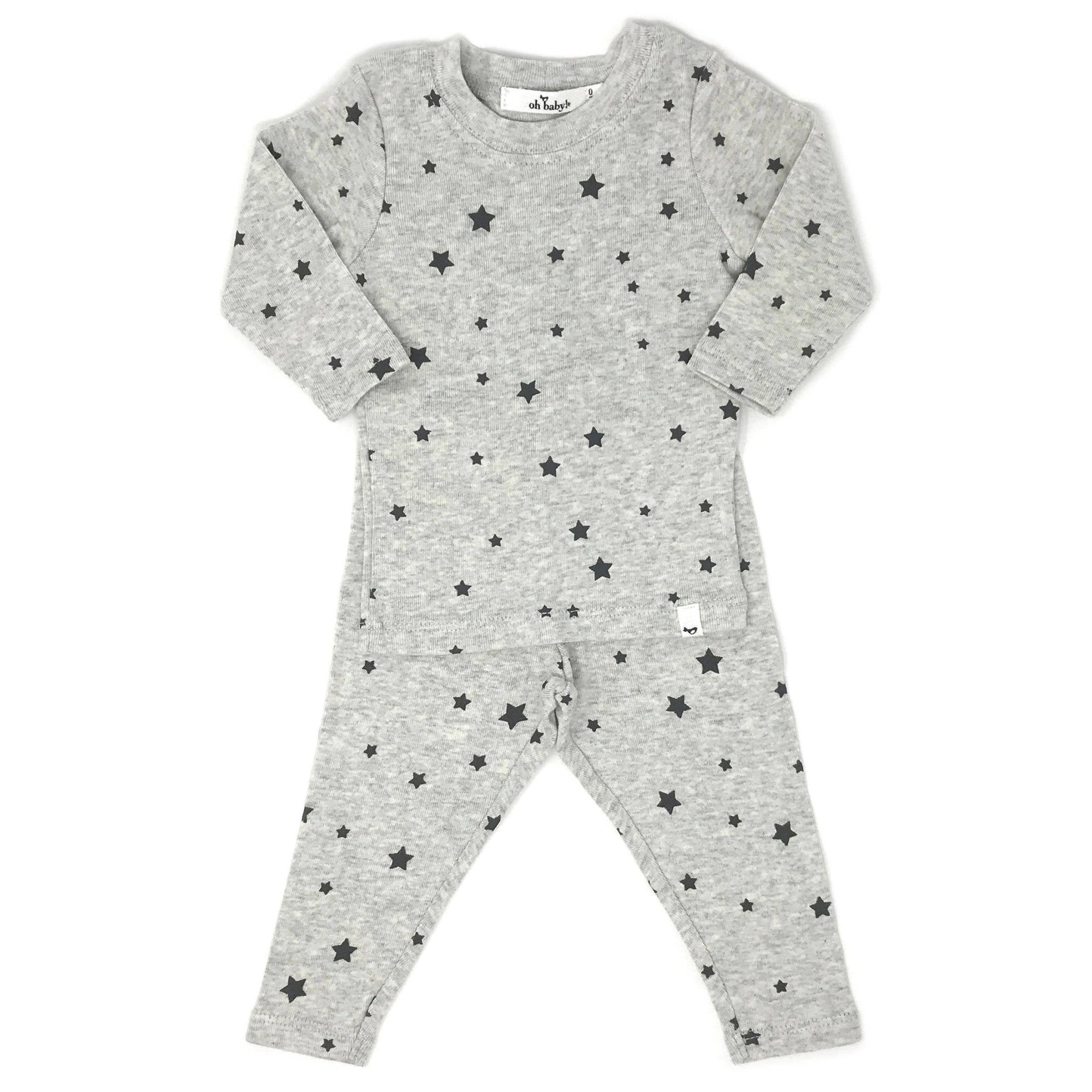 Long Sleeve/Pant Baby Set - Charcoal Stars - Oatmeal - Gift & Gather
