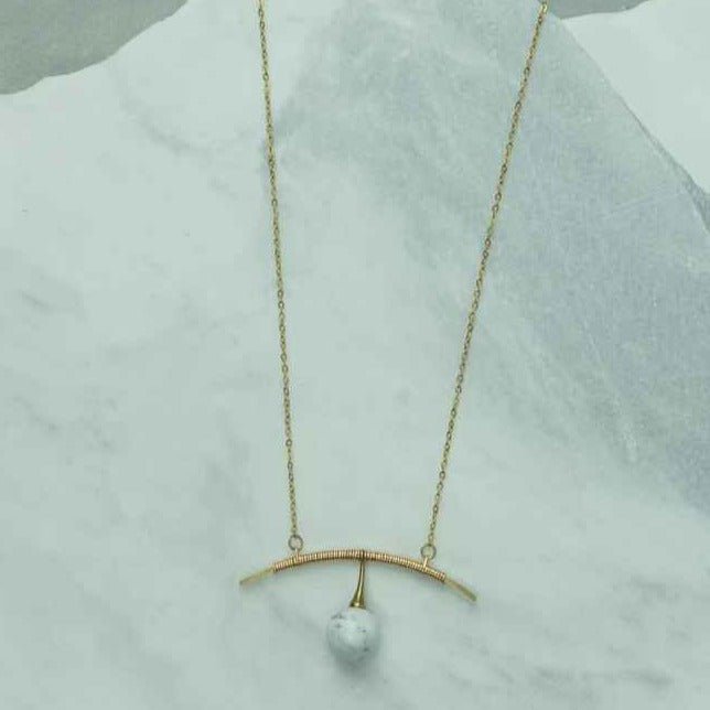 Necklace - Curved Bar With Howlite - Gift & Gather