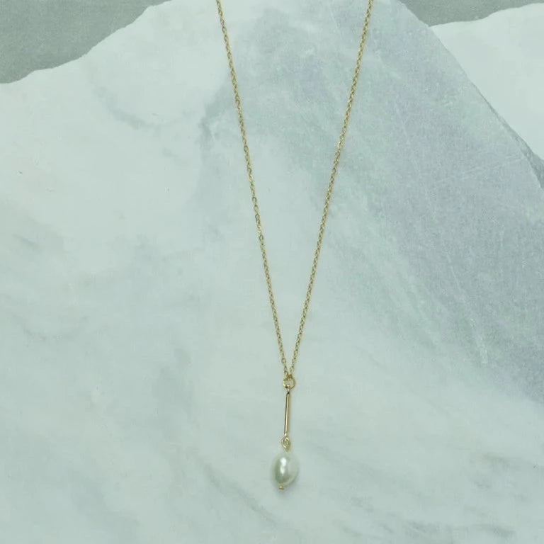 Necklace - Mini Bar With Pearl - Gift & Gather