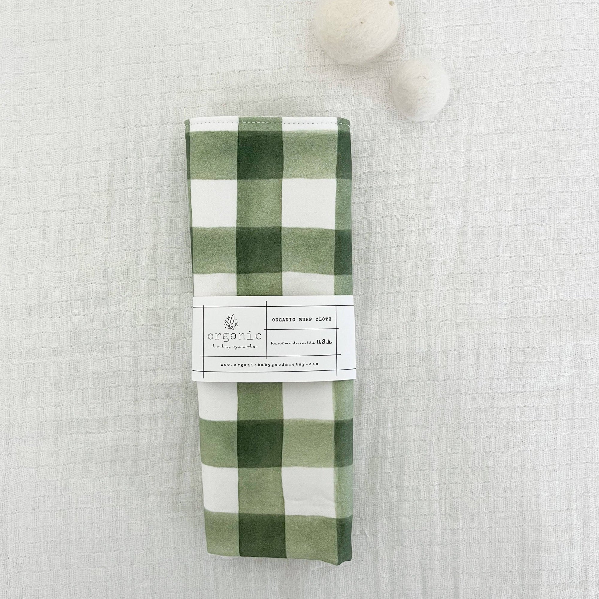 Organic Burp Cloth - Green Check - Gift & Gather