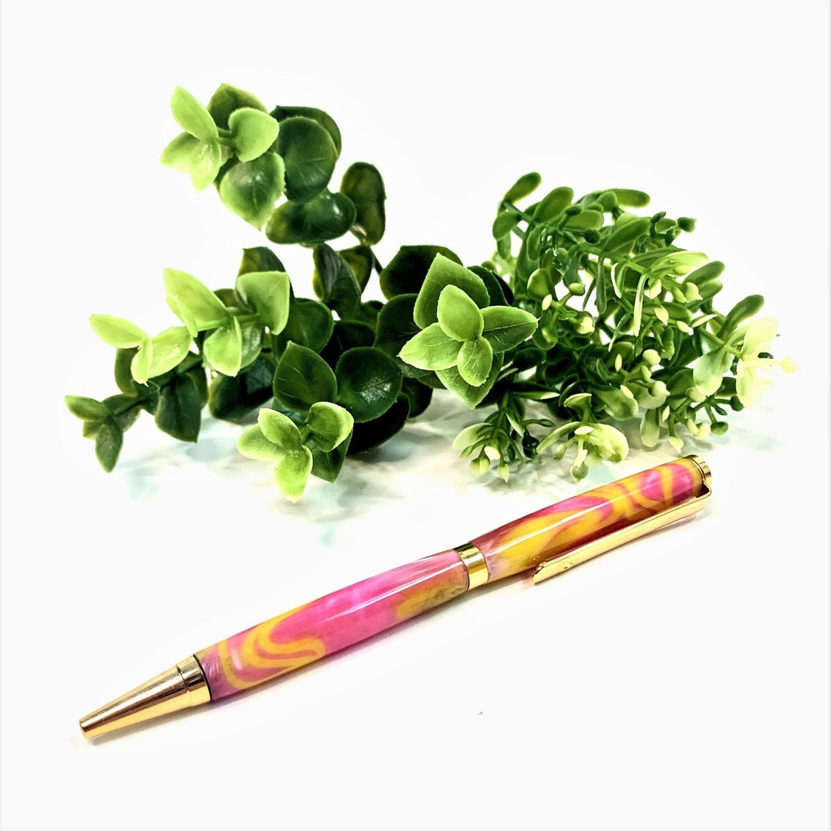 Pen - Acrylic Twist Pens with Case - Pink/Yellow Marble - Gift & Gather