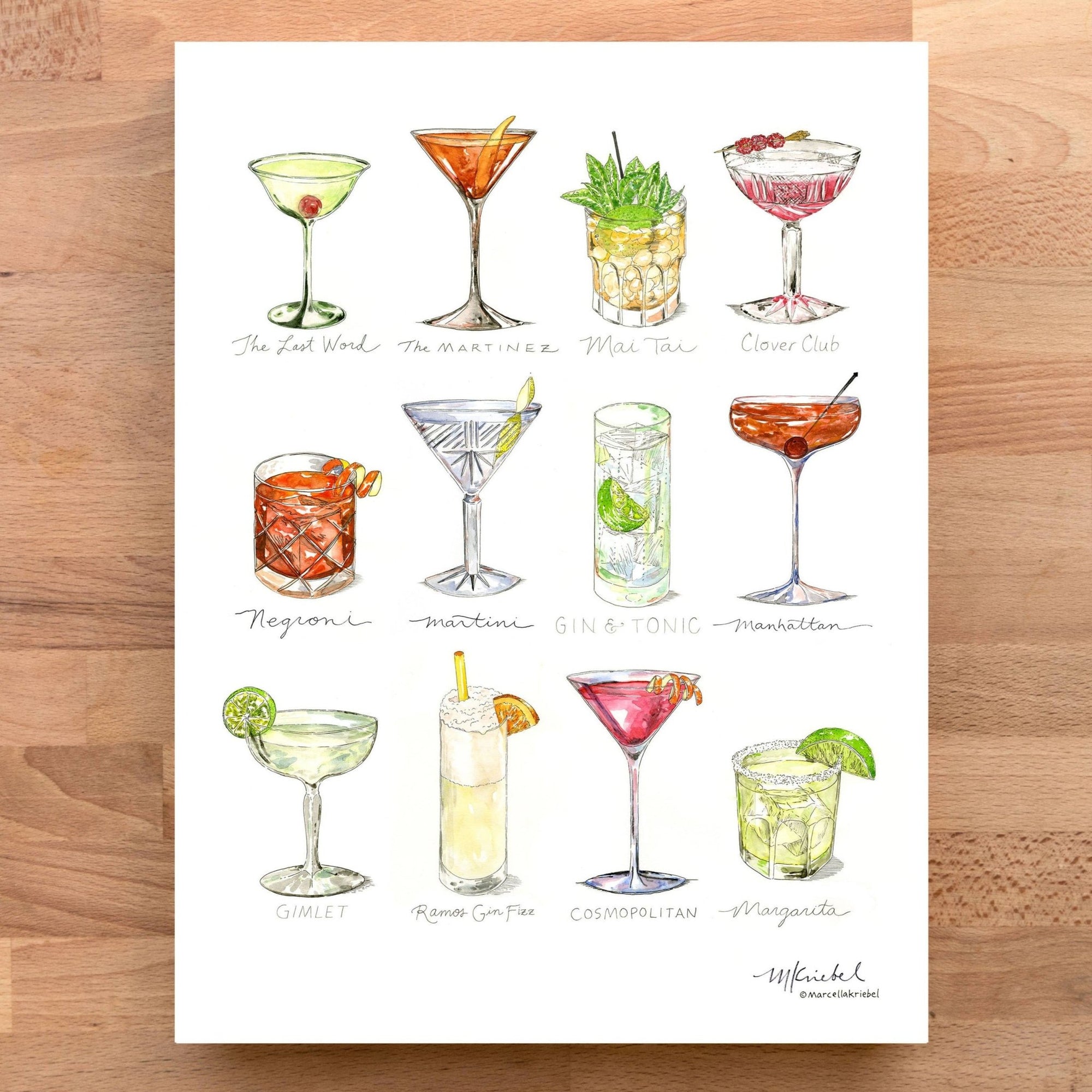 Print - 12 Cocktails Watercolor - Gift & Gather