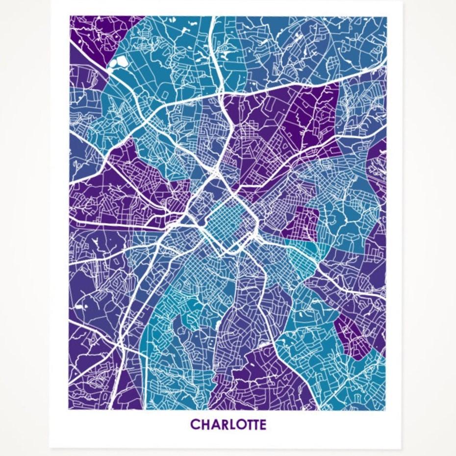 Print - Map - Charlotte - Blue - Gift & Gather