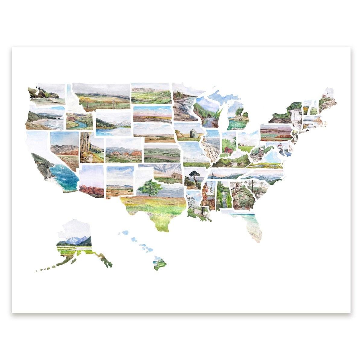 Print - Wanderlust US Watercolor Map - Gift & Gather